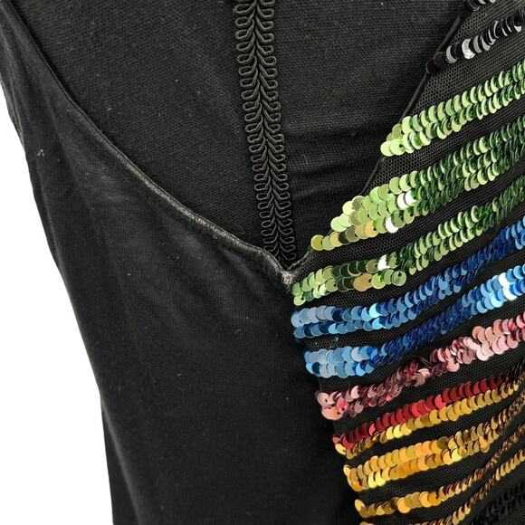 Express Black Rayon‎ Blend Multicolor All Over Sequins Striped  Cami - Picture 5 of 8